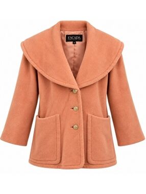 Vintage Escada Margaretha Ley Peach Wool Coat – Oversized Shawl Collar 38